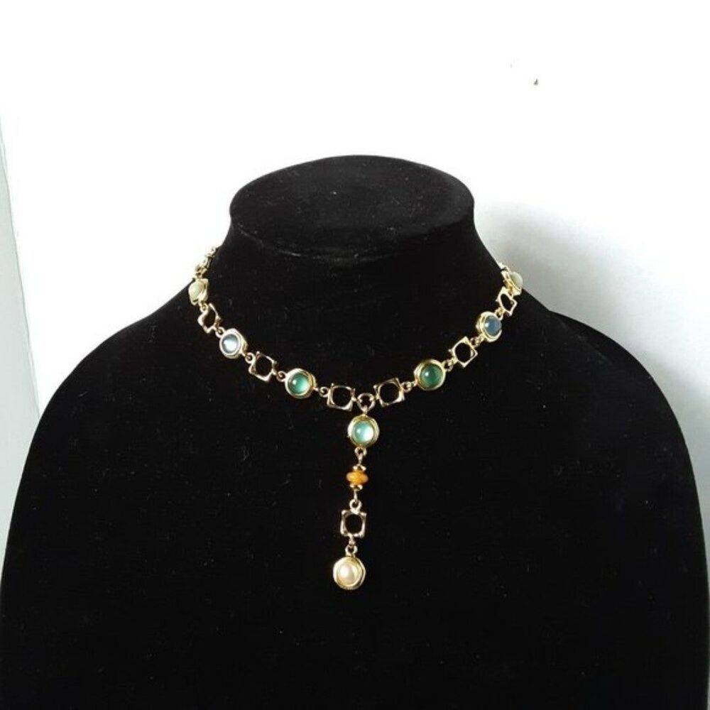 Vintage LCI Women's Gold Tone Rhinestone Faux Pearl Necklace